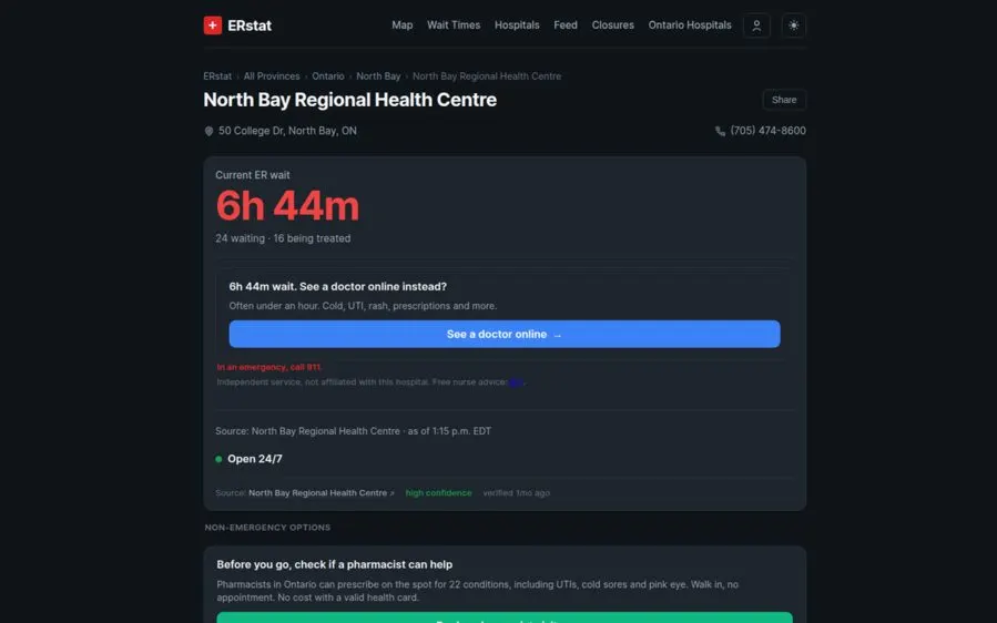 ERstat.ca on a desktop browser